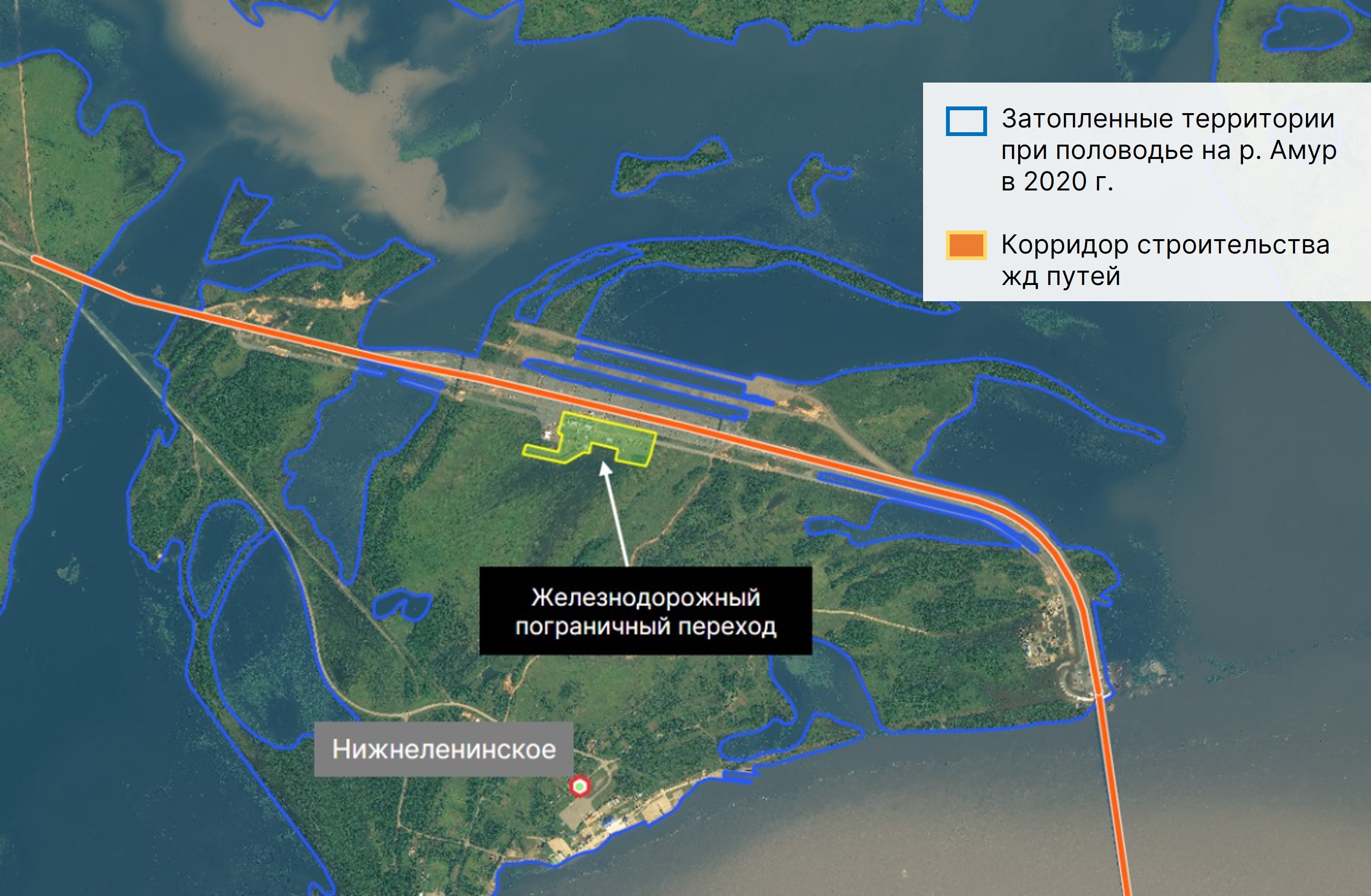 Роскосмос наблюдает за строительством первого железнодорожного моста между Россией и Китаем